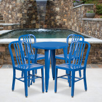 Flash Furniture CH-51080TH-4-18VRT-BL-GG 24" Round Metal Table Set with Back Chairs in Blue